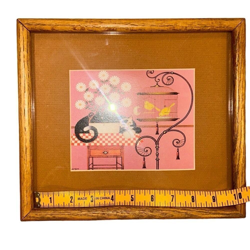 CAT & CANARIES Charles Wysocki 1986. Frames & matted vintage hanging wall art